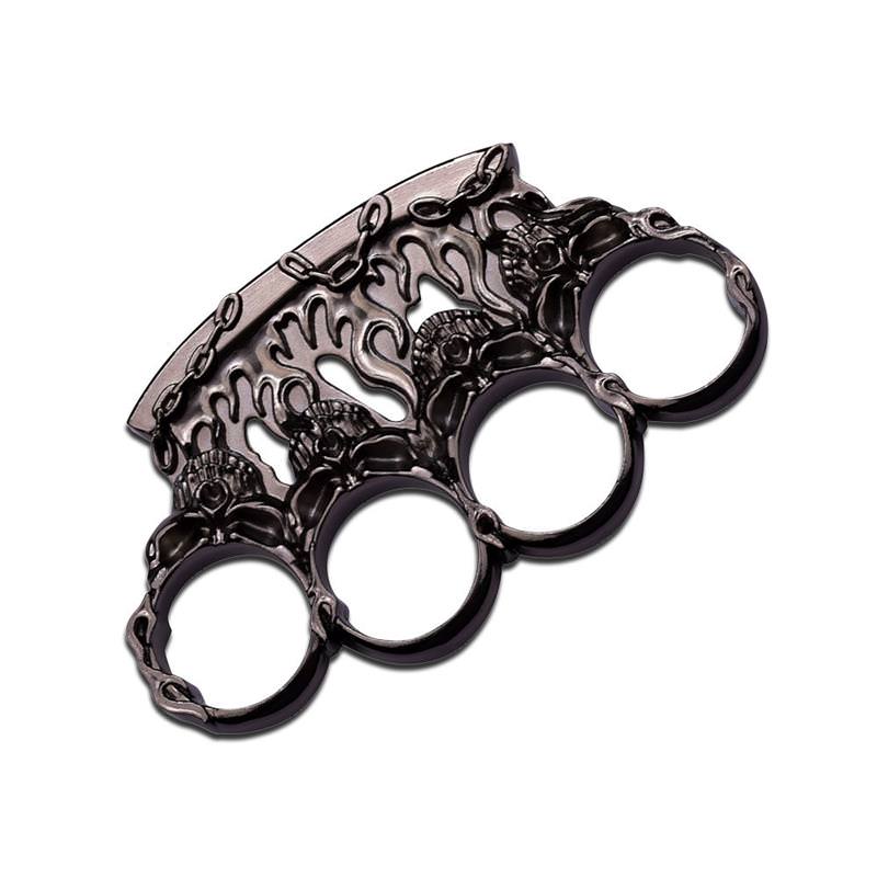 Gunmetal Flame Skull Brass Knuckle Paperweight - Tophatter's Army Products & Self Defense Collectible Weapons - Tophatter Daily Deals